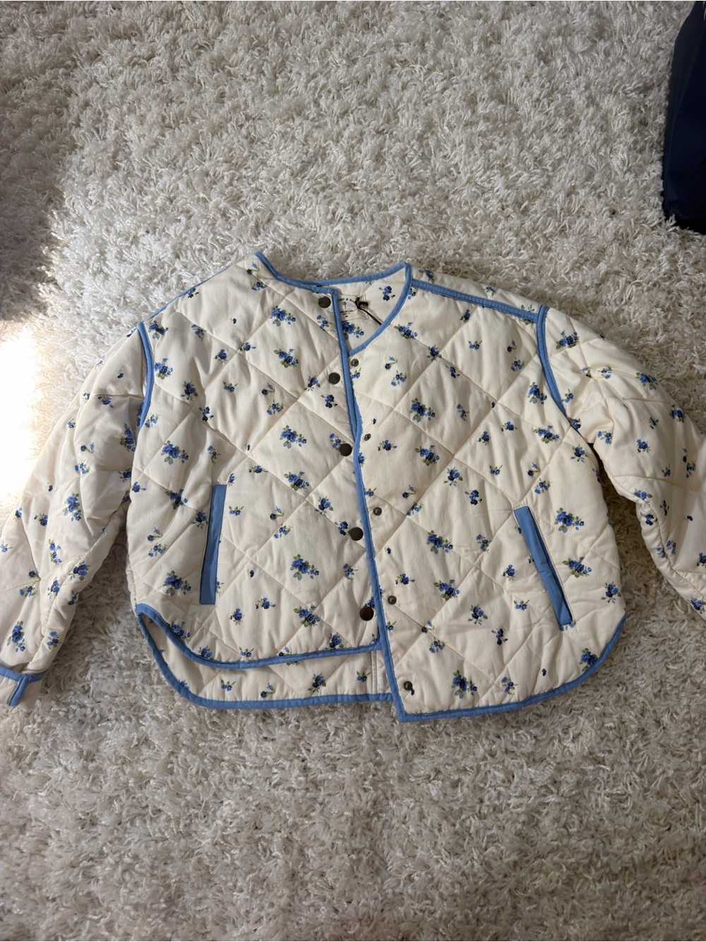 Electric & Rose Cream Quilted Jacket with Blue Floral Print